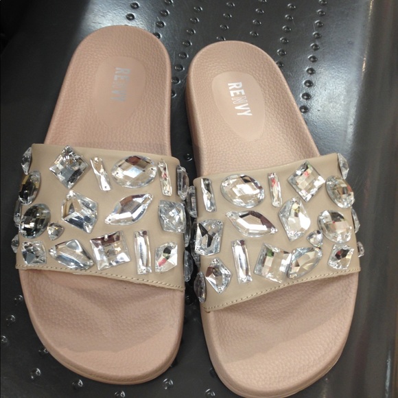 NEW RENVY NEW Leather Embellished Nude Slides - Picture 8 of 9